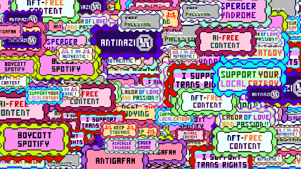 Un ensemble de badges en pixel art et c'est très cringe.